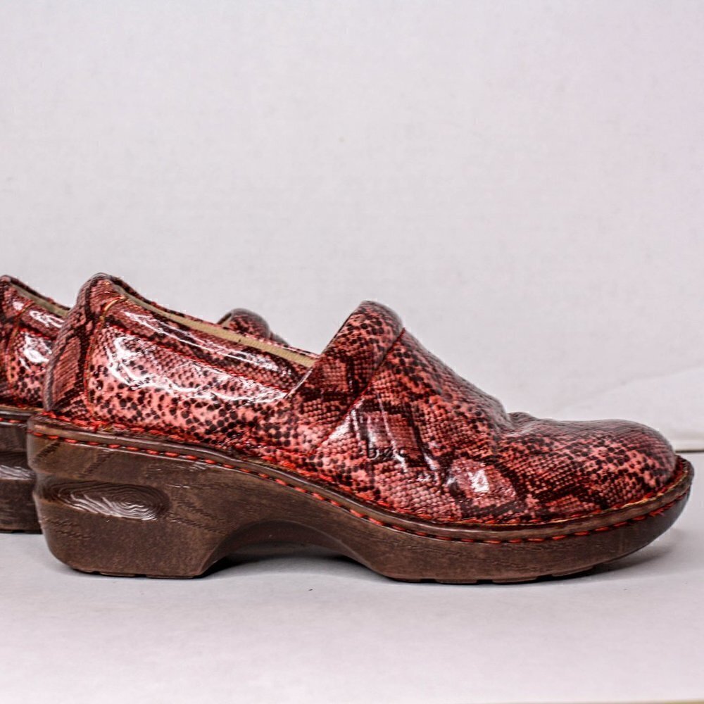 BOC Clogs Snake Print Slip Ons Pink Brown Size 8